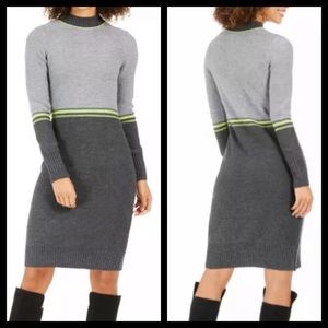 NWT Gray Stripe Mock Neck Pullover Sweater Dress